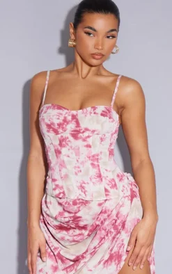 Fuchsia Tie Dye Print Structured Corset Top