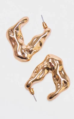 Gold Abstract Chunky Crinkle Hoop Earrings