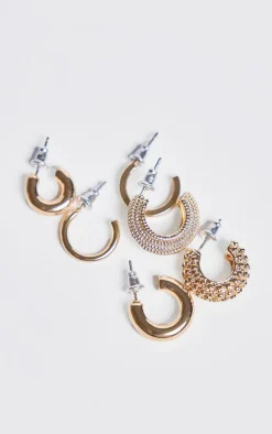 Gold Abstract Chunky Hoop Earrings Multipack