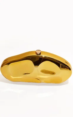 Gold Abstract Oval Hard Clutch Bag