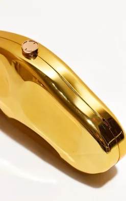 Gold Abstract Oval Hard Clutch Bag