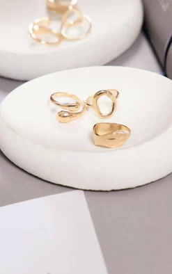 Gold Abstract Pack Of 3 Rings