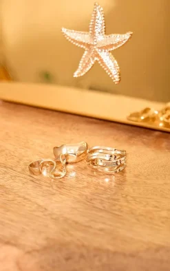 Gold Abstract Texture Ring Multipack