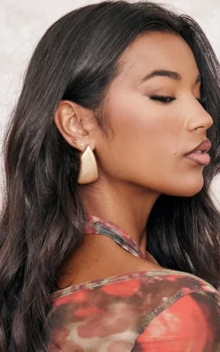 Gold Burnished Chunky Abstract Stud Earrings