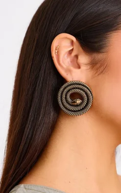 Gold Burnished Spiral Snake Statement Earrings