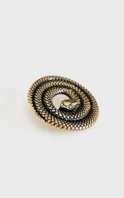 Gold Burnished Spiral Snake Statement Earrings