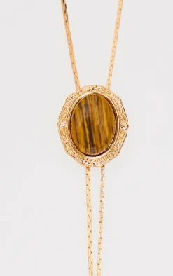 Gold Chain Jewel Pendant Long Necklace