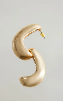 Gold Chunky Flat Curved Earrings