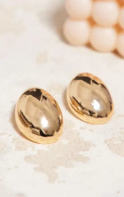 Gold Chunky Oval Stud Earrings