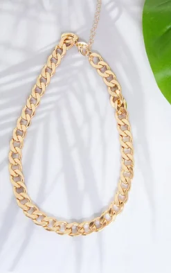 Gold Chunky Short Flat Link Chain Necklace