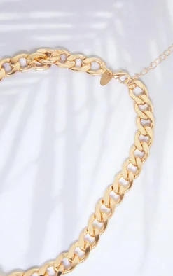 Gold Chunky Short Flat Link Chain Necklace