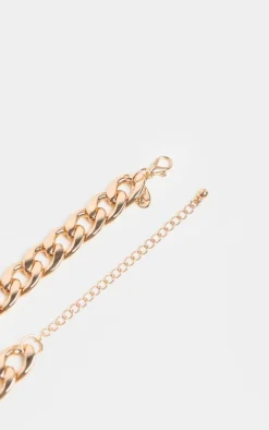 Gold Chunky Short Flat Link Chain Necklace