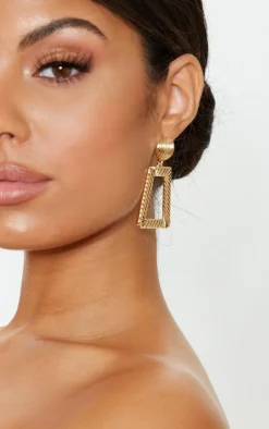 Gold Circle Stud Small Line Effect Door Knocker Earring