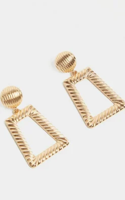 Gold Circle Stud Small Line Effect Door Knocker Earring