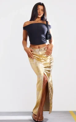 Gold Coated Split Back Maxi Skirt