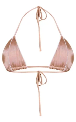 Gold Contract Stitch Triangle Bikini Top