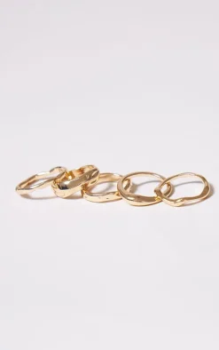 Gold Crinkle Abstract 5 Pack Rings