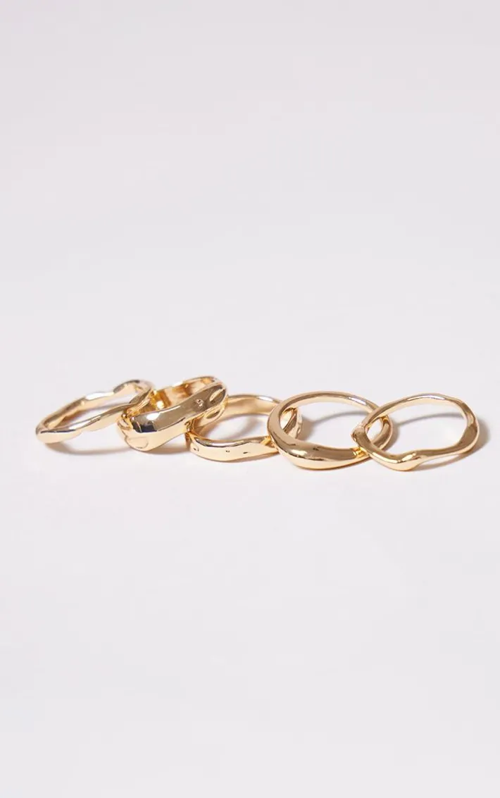 Gold Crinkle Abstract 5 Pack Rings
