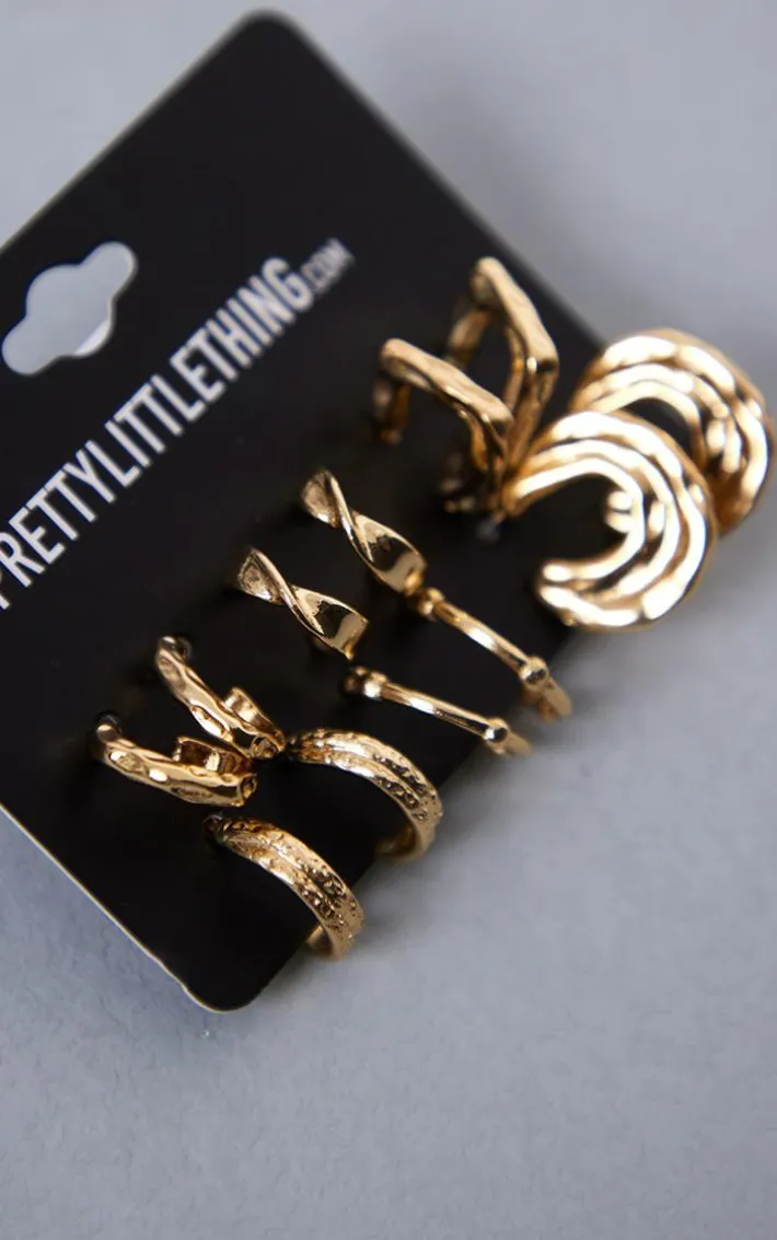 Gold Crinkle Hoop Multipack Earrings