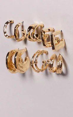 Gold Crinkle Hoop Multipack Earrings