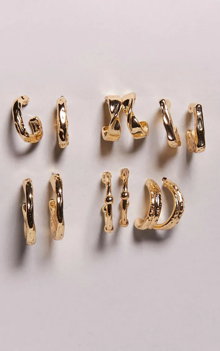 Gold Crinkle Hoop Multipack Earrings