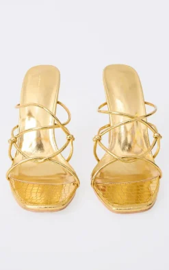 Gold Croc Pu Round Heeled Mules