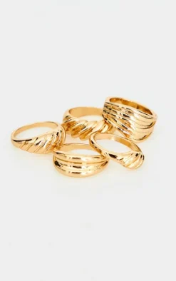 Gold Croissant Detail 5 Pack Ring Set