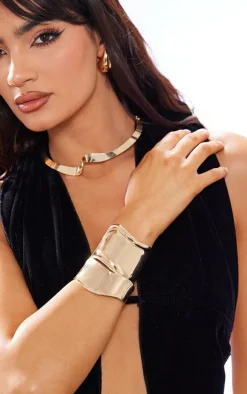 Gold Curved Bangle Set