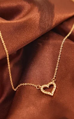 Gold Dainty Diamante Heart Necklace