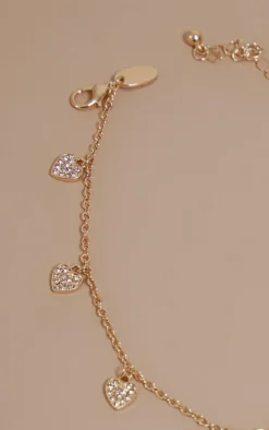 Gold Dainty Diamante Heart Anklet