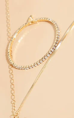 Gold Diamante Bangle & Chain MultiPack Bracelet