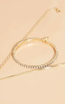 Gold Diamante Bangle & Chain MultiPack Bracelet
