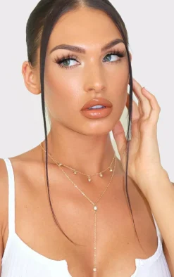 Gold Diamante Drop Layering Necklace