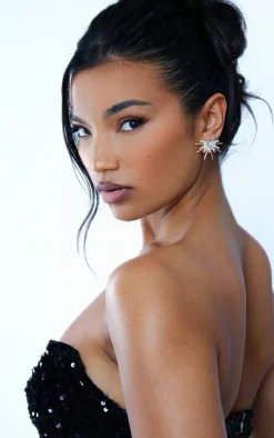 Gold Diamante Star Stud Earrings