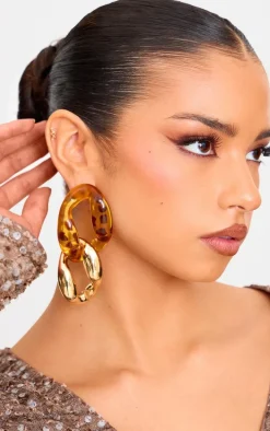 Gold Double Hoop Leopard Print Earrings