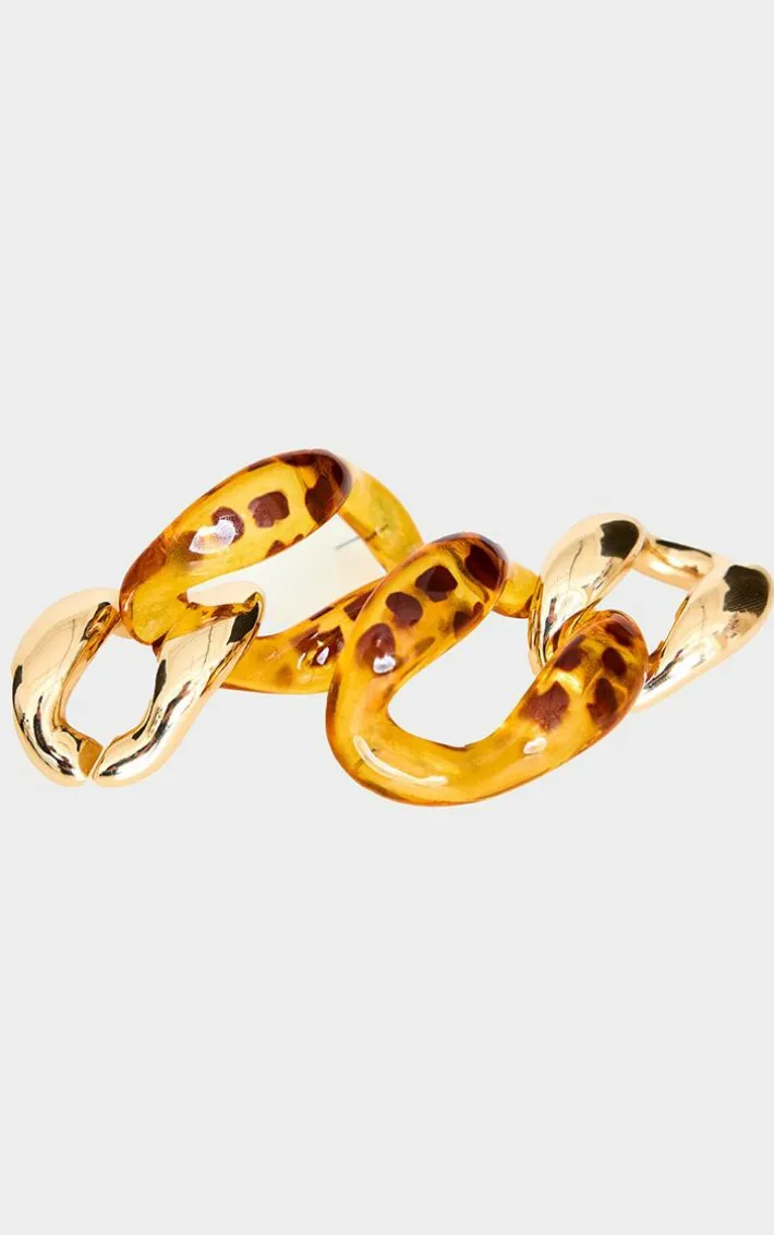 Gold Double Hoop Leopard Print Earrings