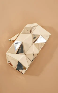 Gold Geometric Box Clutch