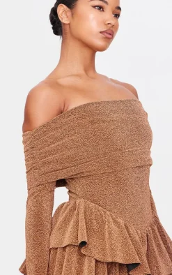 Gold Glitter Bardot Long Sleeve Rara Romper