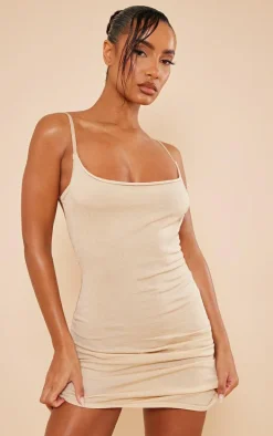 Gold Glitter Knit Strappy Cowl Neck Mini Dress