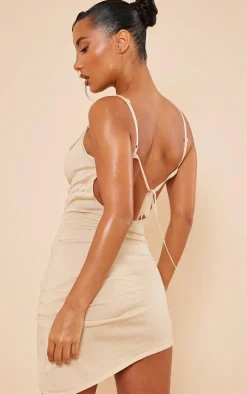 Gold Glitter Knit Strappy Cowl Neck Mini Dress