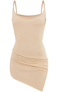 Gold Glitter Knit Strappy Cowl Neck Mini Dress