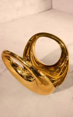 Gold Hard Smooth Curve Hand Bag