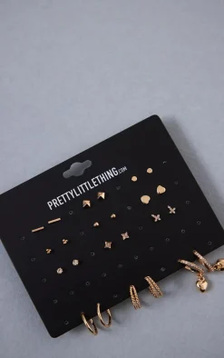 Gold Heart Stud And Hoop Multipack Earrings