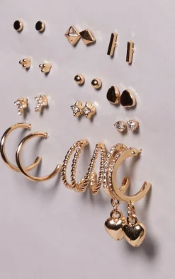 Gold Heart Stud And Hoop Multipack Earrings