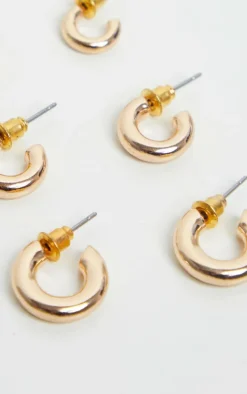 Gold Huggie Hoop 3 Pack Earring Set