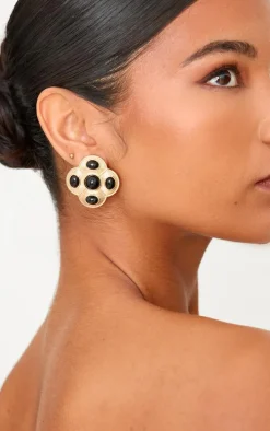 Gold Jewel Detail Statement Stud Earrings
