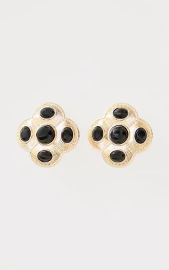 Gold Jewel Detail Statement Stud Earrings