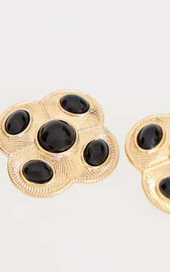 Gold Jewel Detail Statement Stud Earrings