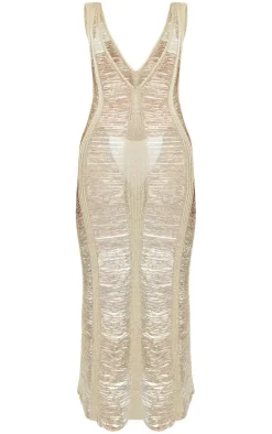 Gold Laddering Crochet Glitter Maxi Dress