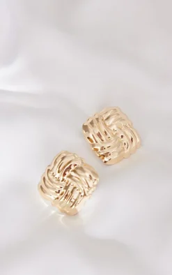 Gold Large Quilted Stud Earrings